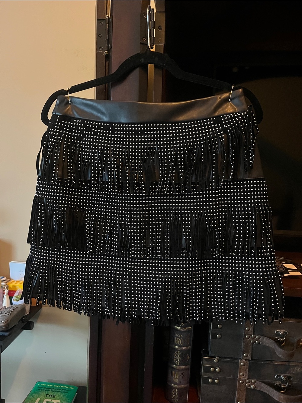 Sincerely Jules Black Studded Fringe Mini Skirt